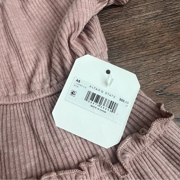 NWT Altar’d State Mauve Pink Rose Ribbed Ruffle Blouse Medium Romantic Top - Picture 6 of 7
